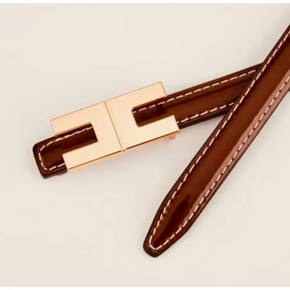 Reversible Brown & Black Faux Leather Belt Gold Buckle 28”-35”